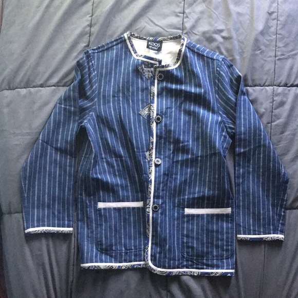 KOOS OF COURSE -QVC Reversible blue/ canvas color jacket with pockets Size Small - Picture 1 of 10